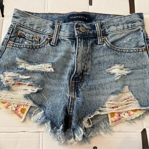 Aeropostale Distressed Blue Jean Shorts with Floral Accents